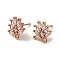 Brass Clear Cubic Zirconia Stud Earring Findings, with Horizontal Loops, Flower, Rose Gold, 14.5mm, Hole: 1mm, Pin: 0.8mm