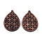 Walnut Wood Laser Cut Pendants, Hollow Charms, Undyed, Teardrop, 37x25.5x2.3mm, Hole: 1.6mm