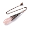 Natural Rose Quartz Pointed Dowsing Pendulum Big Pendants, Lead Free & Cadmium Free, with Red Copper Tone Brass Findings, Hexagonal Cone, 265mm, Hole: 2mm