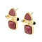 Ion Plating(IP) Natural Rhodonite Stud Earring Findings, with Golden Plated Brass Findings, Square, 25x16mm