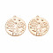 Brass Micro Pave Clear Cubic Zirconia Pendants, Birth Floral Charms, Nickel Free, Flat Round, Real 18K Gold Plated, Flower Pattern, 23x21x2mm, Hole: 1.5mm