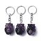 Natural Amethyst Pendant Keychains, with Iron Keychain Findings, Owl, 8cm