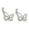 Brass Pave Natural White Shell Butterfly Pendants, Clear Cubic Zirconia Butterfly Charms, Platinum, 14x17.5x3mm, Hole: 5x2.5mm