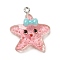 Marine Animal Series Resin Pendants, With Platinum Iron Loop & Glitter, Starfish, 27x24x8.5mm, Hole: 1.8mm