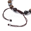 Natural Tiger Eye & Obsidian Round & Brass Cross Braided Bead Bracelets BJEW-JB09704-01-4