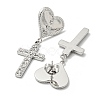 Heart with Cross 304 Stainless Steel Dangle Stud Earrings EJEW-K269-02P-2