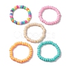 5Pcs 5 Colors Rondelle Opaque & Frosted Acrylic Beaded Stretch Bracelet Sets BJEW-JB10305-4