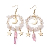 Natural Rose Quartz Chip & Dyed Quartz Crystal Beaded Ring Dangle Earrings EJEW-TA00357-03-1