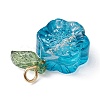 Transparent Glass Flower with Acrylic Leaf Pendant PALLOY-JF02258-4