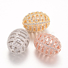 Hollow Oval Brass Micro Pave Cubic Zirconia Beads ZIRC-F020-15-FF-1