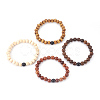Wood Beads Stretch Bracelets Sets BJEW-JB03909-1