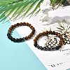 Natural Tiger Eye & Lava Rock & Synthetic Hematitie Beads Stretch Bracelet Set BJEW-JB07030-4