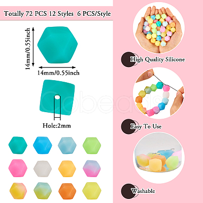 Pandahall 72Pcs 12 Colors  Luminous Hexagon Food Grade Silicone Beads SIL-TA0001-36-1