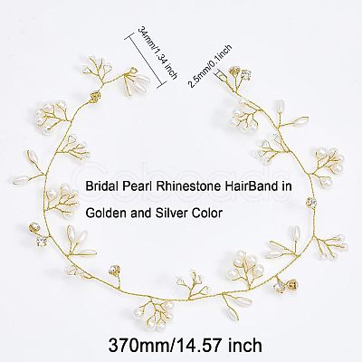 CHGCRAFT 2Pcs 2 Style Bridal Pearl Rhinestone HairBand OHAR-CA0001-07-1