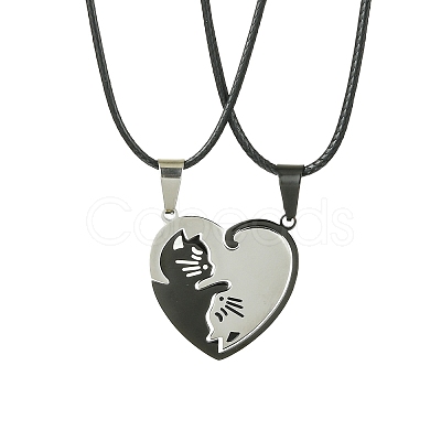 2Pcs 2 Style 304 Stainless Steel Matching Heart Pendant Necklaces Set NJEW-TA00136-1