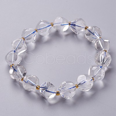 Faceted Natural Quartz Crystal Stretch Beaded Bracelets BJEW-H543-C10-1