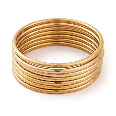 7 cs PVD Vacuum Plating 304 Stainless Steel Bangles Set for Women BJEW-A011-09A-G-1