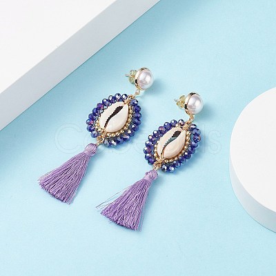 Beads Wire Wrap Long Dangle Stud Earring EJEW-TA00039-01-1