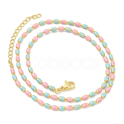 Brass Enamel Column Link Chain Necklaces NJEW-H039-03G-02-1