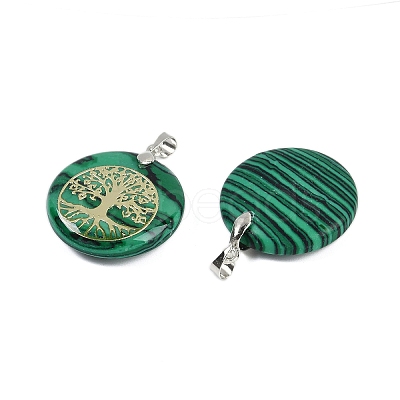 Synthetic Malachite Flat Round Pendants G-Q188-01P-03-1