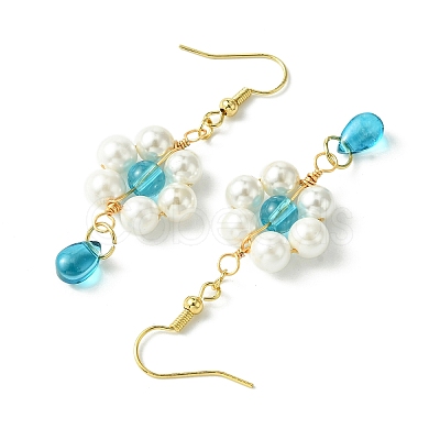 Shell Pearl with Glass Dangle Earring EJEW-JE05931-02-1