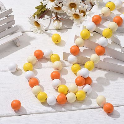 160Pcs 4 Colors Farmhouse Country and Rustic Style Painted Natural Wood Beads WOOD-LS0001-01L-1