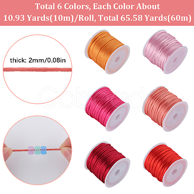 SUNNYCLUE 6 Rolls 6 Colors Nylon Rattail Satin Cord NWIR-SC0001-10-1