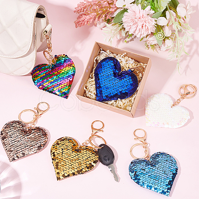 WADORN 6Pcs 6 Colors Valentine's Day Sequin Heart Pendant Keychain KEYC-WR0001-50-1