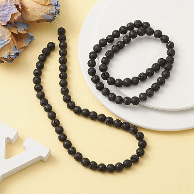 Natural Lava Rock Round Beads Strands G-YW0002-08-1