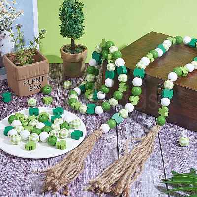 150Pcs 5 Styles Saint Patrick's Day Wood European Beads Set WOOD-SZ0001-27-1