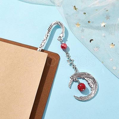 Alloy Moon Pendant Bookmark AJEW-JK00296-1