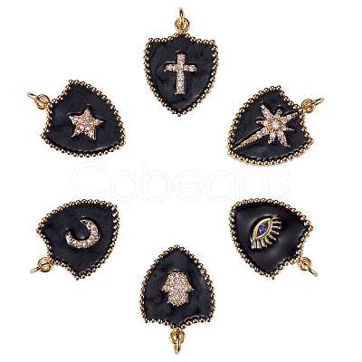 6Pcs 6 Styles Real 18K Gold Plated Brass Micro Pave Clear Cubic Zirconia Enamel Pendants ZIRC-SZ0001-36B-1