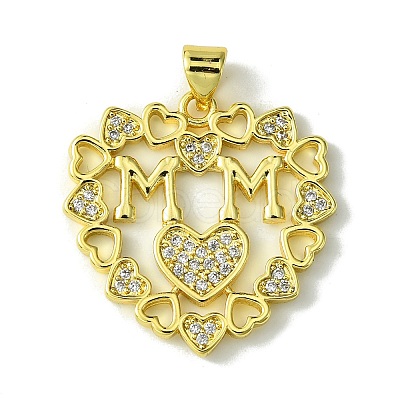 Mother's Day Brass Micro Pave Cubic Zirconia Pendants KK-H472-04G-02-1