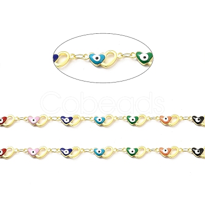 Handmade Eco-friendly Brass Enamel Heart with Evil Eye Link Chain CHC-I045-11G-1