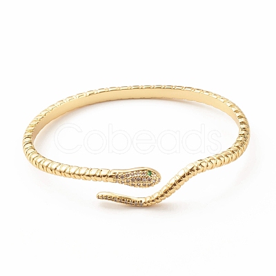 Green Cubic Zirconia Snake Wrap Open Cuff Bangle BJEW-B054-08G-1