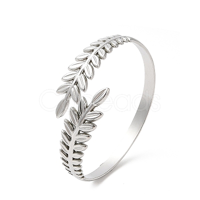 Non-Tarnish 304 Stainless Steel Greek Roman Laurel Leaf Cuff Bangles BJEW-L682-019P-1