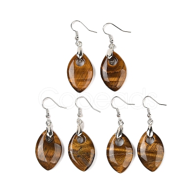 Natural Tiger Eye Dangle Earrings EJEW-F343-B05-1