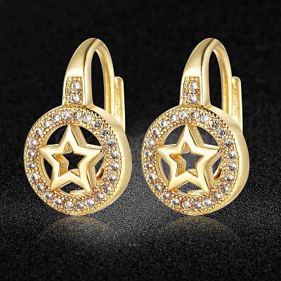 Brass Micro Pave Cubic Zirconia Pentacle Leverback Earrings EJEW-S205-JN467-2-1