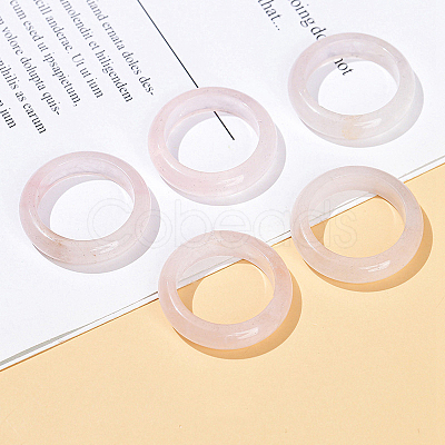 Natural Rose Quartz Plain Band Finger Rings PW-WG26698-04-1