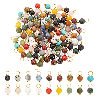 108Pcs 18 Colors Natural & Synthetic Mixed Gemstone Round  Charms PALLOY-AB00163-1