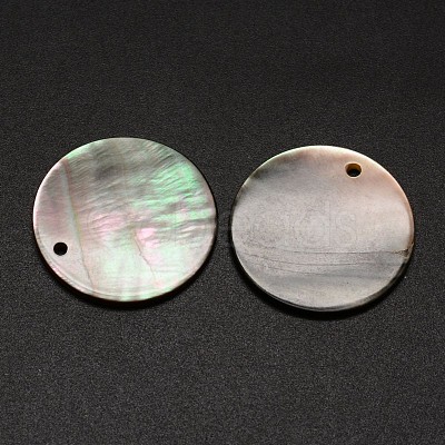 Black Lip Shell Flat Round Pendants BSHE-M019-08-1