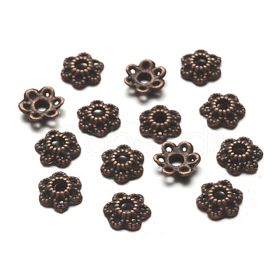 6-Petal Tibetan Style Alloy Hollow Flower Bead Caps TIBE-S221-R-NR-1