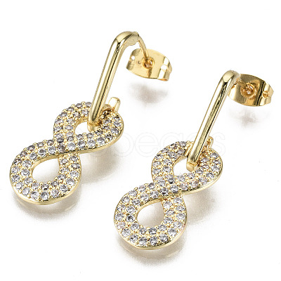 Brass Micro Pave Clear Cubic Zirconia Dangle Stud Earrings EJEW-S208-117-NF-1