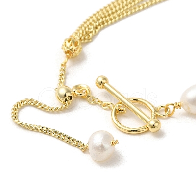 Natural Oval Pearl Link Bracelets BJEW-C051-56G-1