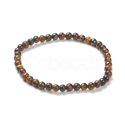 Natural Tiger Eye Beaded Stretch Bracelets BJEW-A117-A-29-1