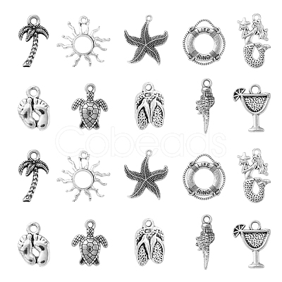 100Pcs 10 Style Ocean Theme Tibetan Style Alloy Pendants TIBEP-CJ0001-70-1