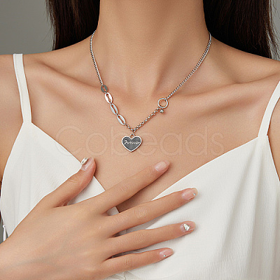 Stainless Steel Enamel Heart Pendant Necklaces for Women BR5096-1