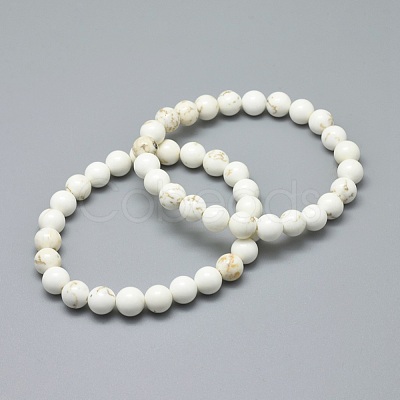 Natural Magnesite Bead Stretch Bracelets X-BJEW-K212-B-008-1