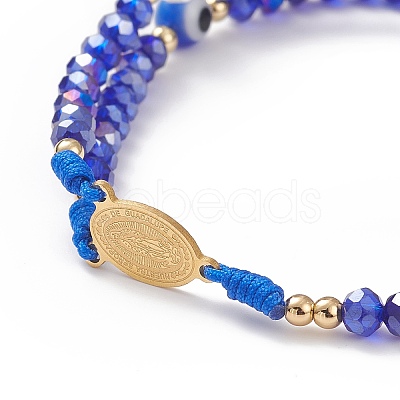 Lampwork Evil Eye & Glass Braided Bead Bracelet BJEW-TA00183-01-1