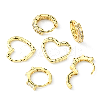 3Pairs 3 Style Clear Cubic Zirconia Heart & Rectangle & Ring Hoop Earrings EJEW-YW0001-05-1